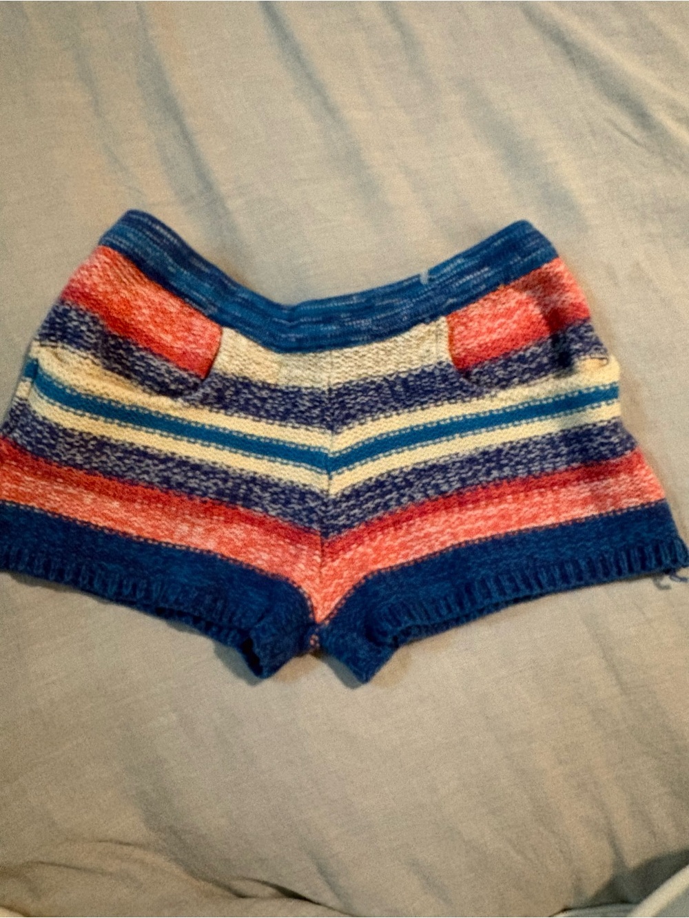 Striped Hand Knit Women’s Shorts - Blue, Red, Cream